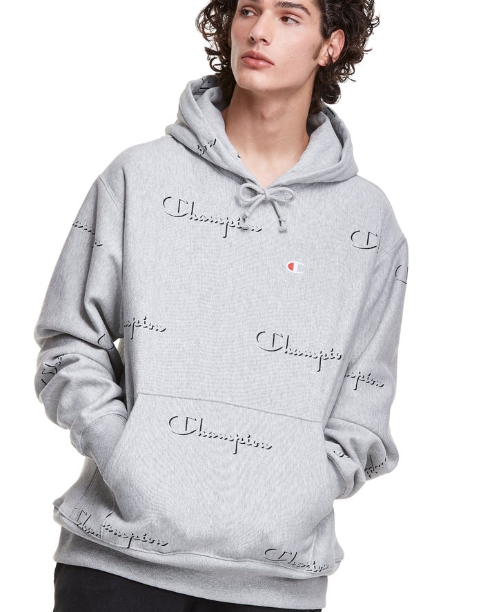 Sudadera Con Capucha Champion Hombre - Reverse Weave All Over Print ( Gris ) 8470195-GM